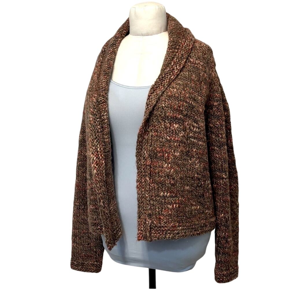 J. Jill Italian Yarn Neutral Knit Open Front Multicolor Brown Cardigan Sweater